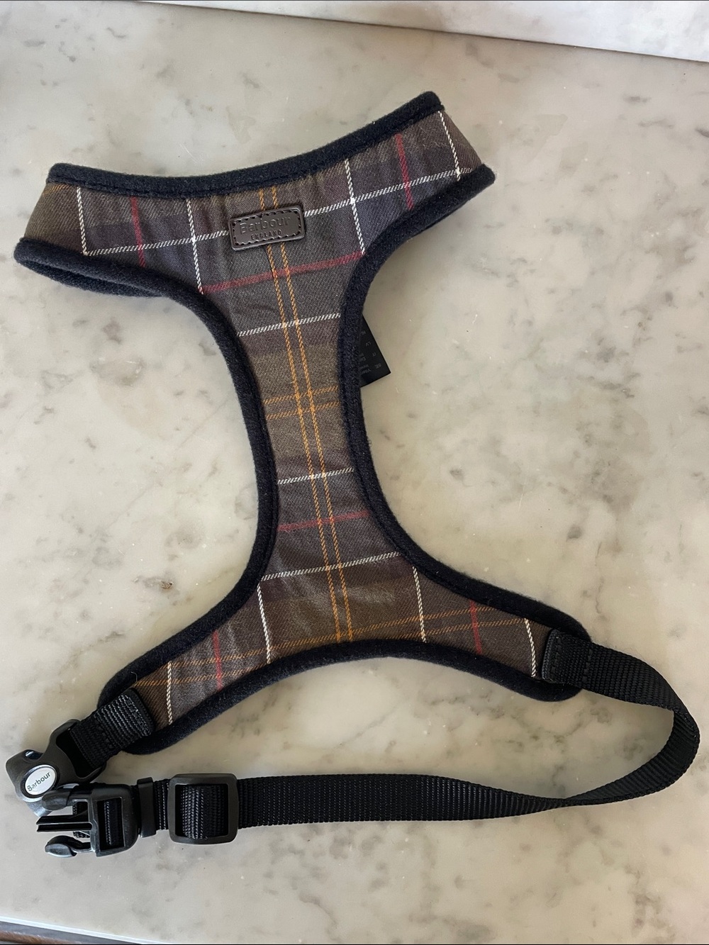 BARBOUR Olive Classic Tartan Dog Dog Harness Quick-Release Buckle Medium Neck